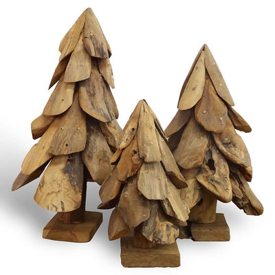 Petit sapin de Noël en teck - environ 30 cm de haut fabriqué à partir de morceaux de bois flotté