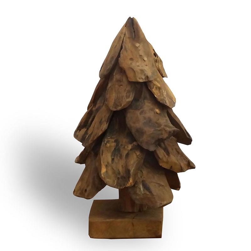 Petit sapin de Noël en teck - environ 30 cm de haut fabriqué à partir de morceaux de bois flotté