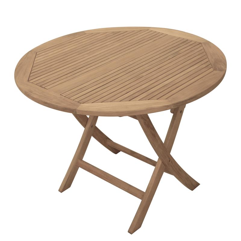 Table pliante Comforteck ronde 100 - Teck certifié GRADE A + ferrures en acier inoxydable