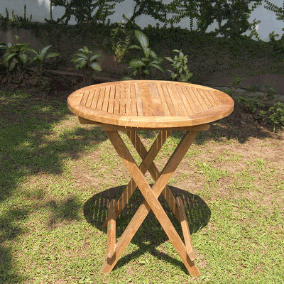 Table pliante Comforteck ronde 70 x 75 cm - Teck certifié GRADE A + ferrures en acier inoxydable