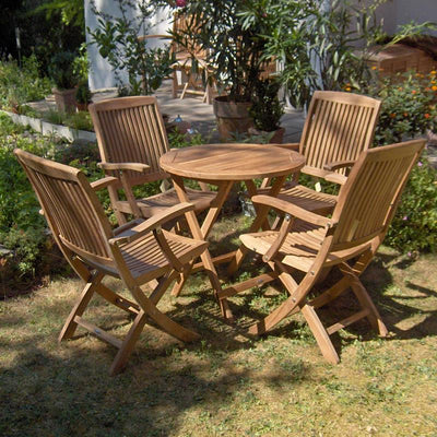 Table pliante Comforteck ronde 70 x 75 cm - Teck certifié GRADE A + ferrures en acier inoxydable