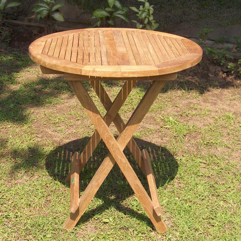 Table pliante Comforteck ronde 70 x 75 cm - Teck certifié GRADE A + ferrures en acier inoxydable