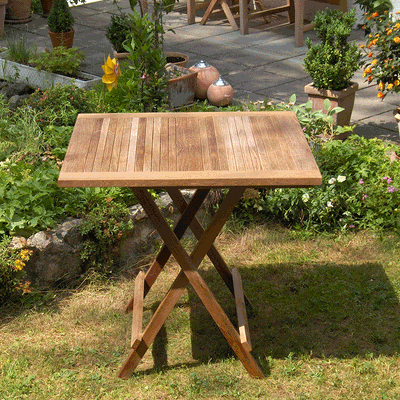 Comforteck Folding Set 85 consisting of Comforteck folding table with half plate 85x85 with picnic mechanism and Comforteck folding chairs with armrests teak with stainless steel fittings