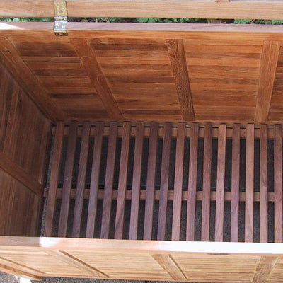 Gartentruhe mit regenabweisendem Deckel groß 123 cm Teak mit Messingbeschlägen