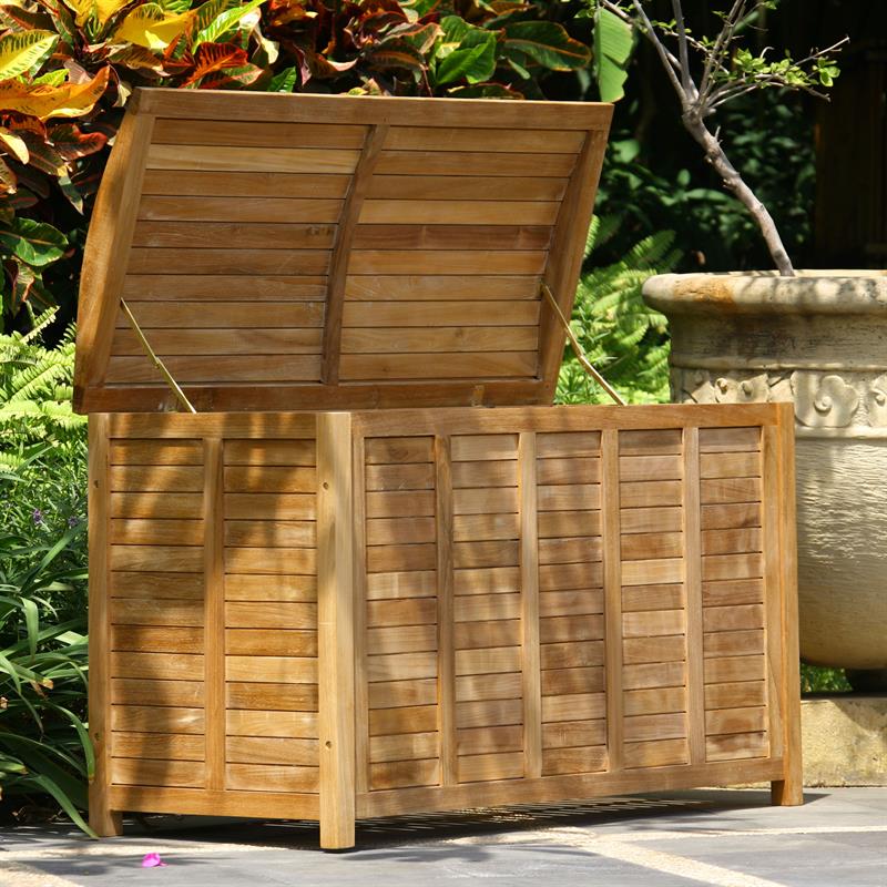 Garden chest with curved lid large 123 cm teak with brass fittings