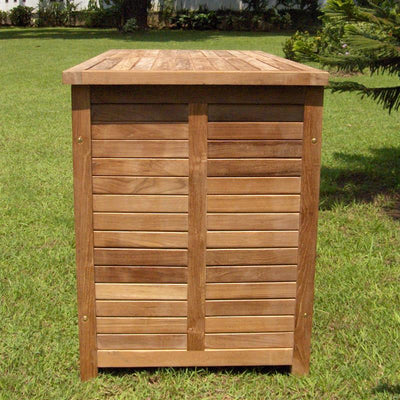 Gartentruhe mit regenabweisendem Deckel groß 123 cm Teak mit Messingbeschlägen