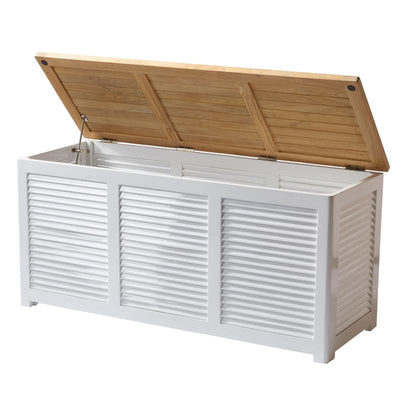 Cinas Aufbewahrungsbox Gartentruhe 130x50x60cm - Zertifiziertes Teak + Mahagonyholz weiß lackiert