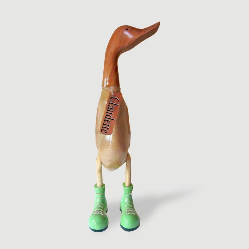 Canard géant « Claudette » beige-brun dressé avec des chaussures vertes