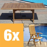 Comforteck Set 205 consisting of Comforteck extending table 205/155 x 95 and Comforteck high-back chair Teak Grade A with stainless steel fittings