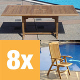 Comforteck Set 205 consisting of Comforteck extending table 205/155 x 95 and Comforteck high-back chair Teak Grade A with stainless steel fittings