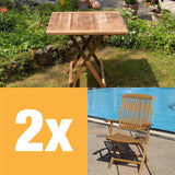 Comforteck Folding Set 85 consisting of Comforteck folding table with half plate 85x85 with picnic mechanism and Comforteck folding chairs with armrests teak with stainless steel fittings