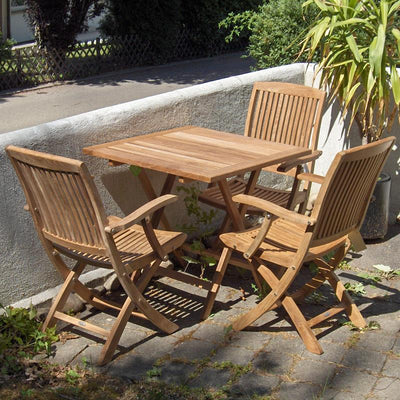 Comforteck Folding Set 85 consisting of Comforteck folding table with half plate 85x85 with picnic mechanism and Comforteck folding chairs with armrests teak with stainless steel fittings