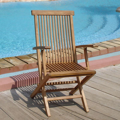 Raffles Set 200 consisting of Denver extending table 200/150 x 90 and Raffles folding chairs with armrests Certified Teak GRADE A + brass fittings