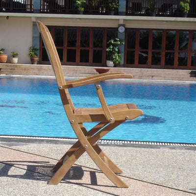 Comforteck Folding Set 85 consisting of Comforteck folding table with half plate 85x85 with picnic mechanism and Comforteck folding chairs with armrests teak with stainless steel fittings