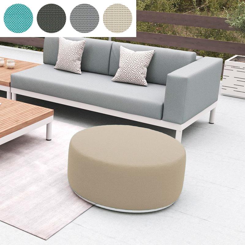 Tabouret Dara rond de 80 cm de diamètre - 40 cm de hauteur en textile d'extérieur avec base en acier inoxydable