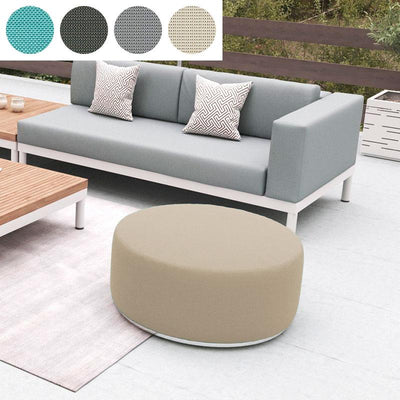 Tabouret Dara rond de 80 cm de diamètre - 40 cm de hauteur en textile d'extérieur avec base en acier inoxydable
