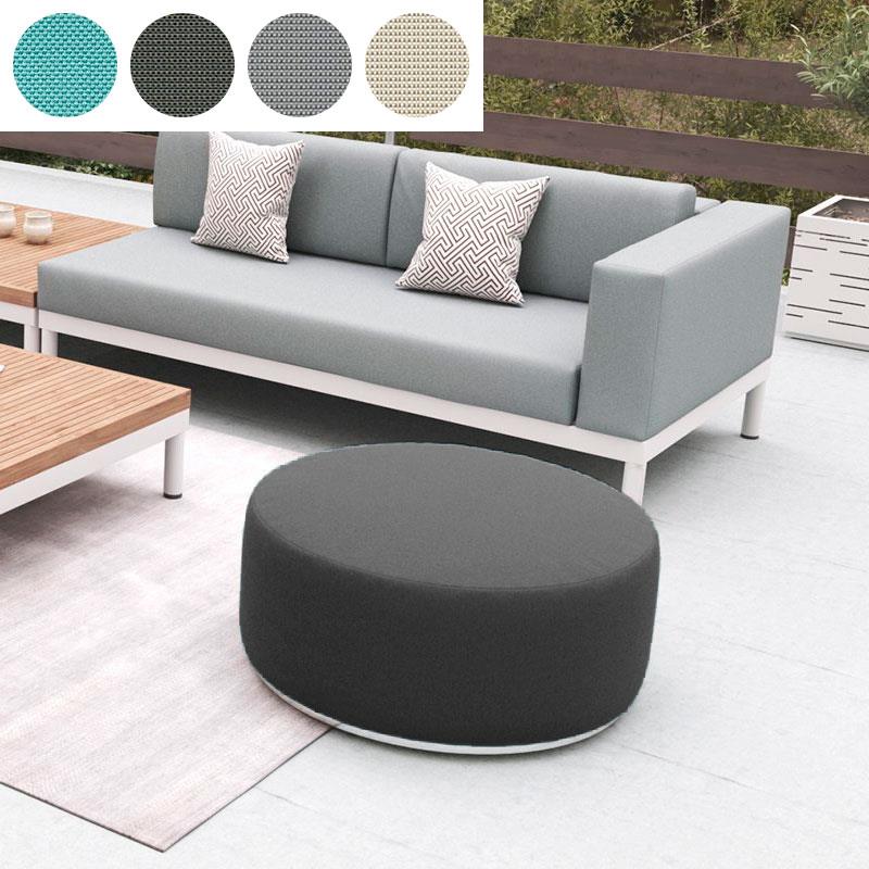 Tabouret Dara rond de 80 cm de diamètre - 40 cm de hauteur en textile d'extérieur avec base en acier inoxydable