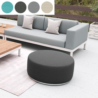 Tabouret Dara rond de 80 cm de diamètre - 40 cm de hauteur en textile d'extérieur avec base en acier inoxydable