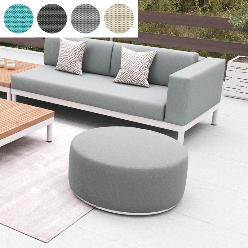 Tabouret Dara rond de 80 cm de diamètre - 40 cm de hauteur en textile d'extérieur avec base en acier inoxydable