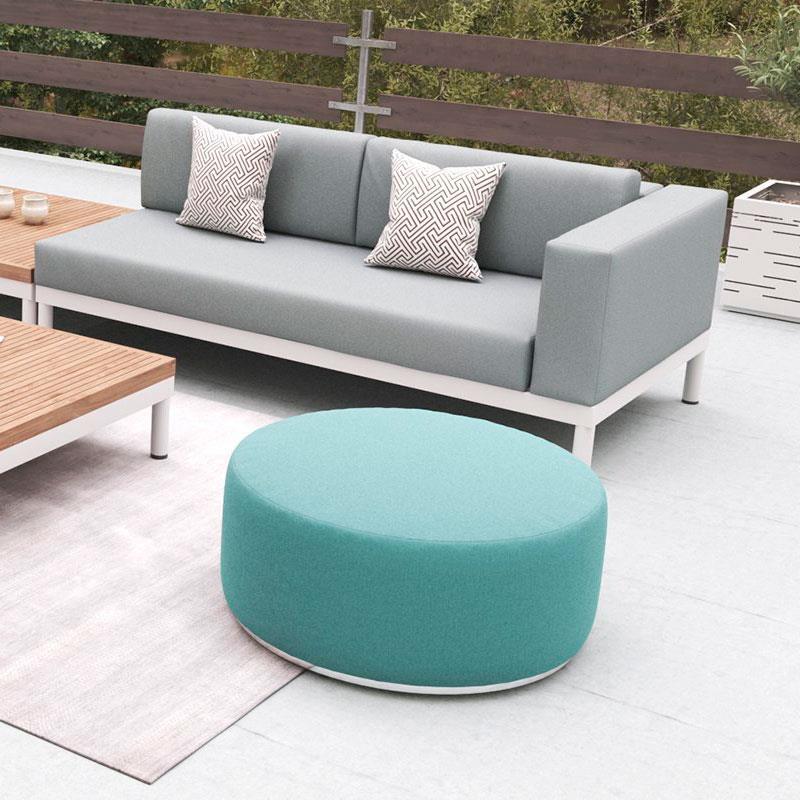 Tabouret Dara rond de 80 cm de diamètre - 40 cm de hauteur en textile d'extérieur avec base en acier inoxydable