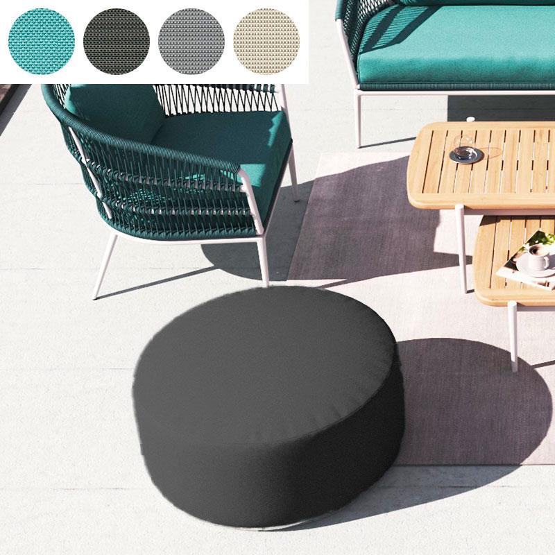 Tabouret Dara rond de 80 cm de diamètre - 40 cm de hauteur en textile d'extérieur avec base en acier inoxydable