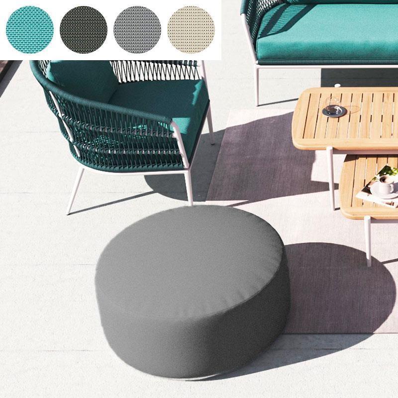 Tabouret Dara rond de 80 cm de diamètre - 40 cm de hauteur en textile d'extérieur avec base en acier inoxydable