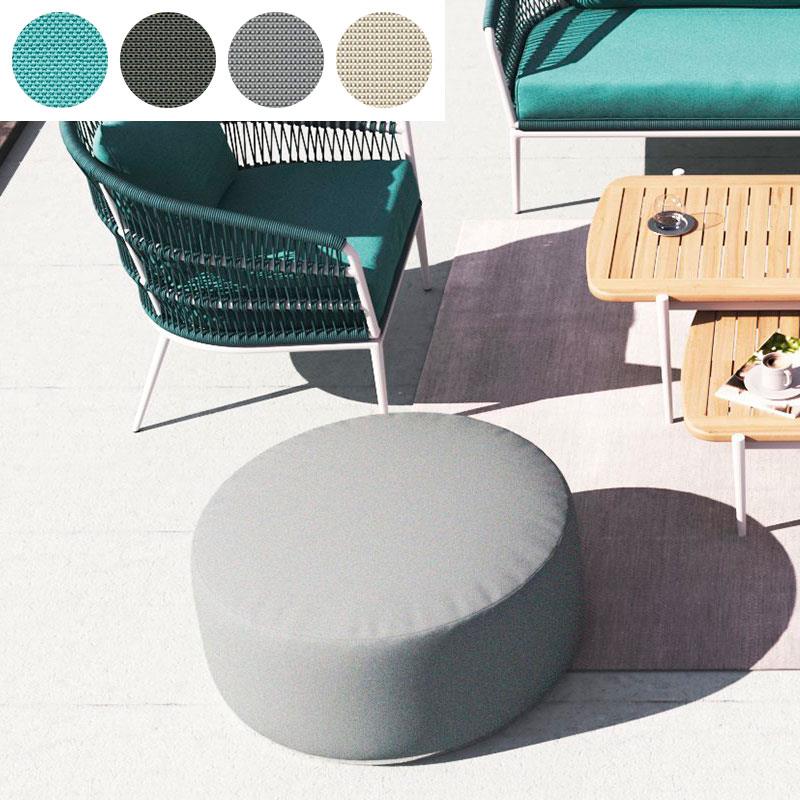 Tabouret Dara rond de 80 cm de diamètre - 40 cm de hauteur en textile d'extérieur avec base en acier inoxydable