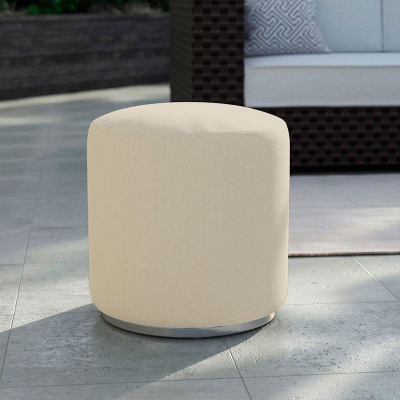 Tabouret Dara rond de 40 cm de diamètre - 40 cm de hauteur en textile d'extérieur avec base en acier inoxydable