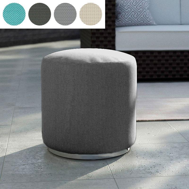 Tabouret Dara rond de 40 cm de diamètre - 40 cm de hauteur en textile d'extérieur avec base en acier inoxydable