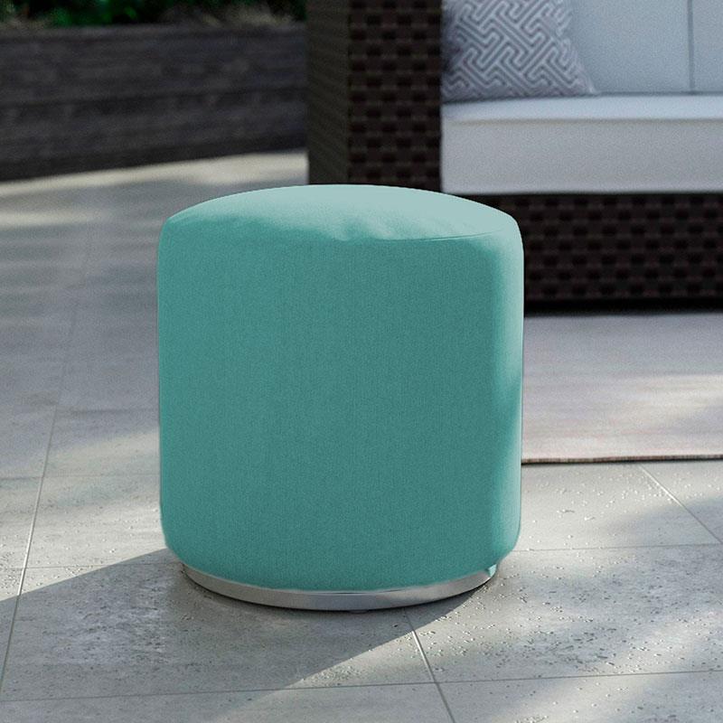 Tabouret Dara rond de 40 cm de diamètre - 40 cm de hauteur en textile d'extérieur avec base en acier inoxydable