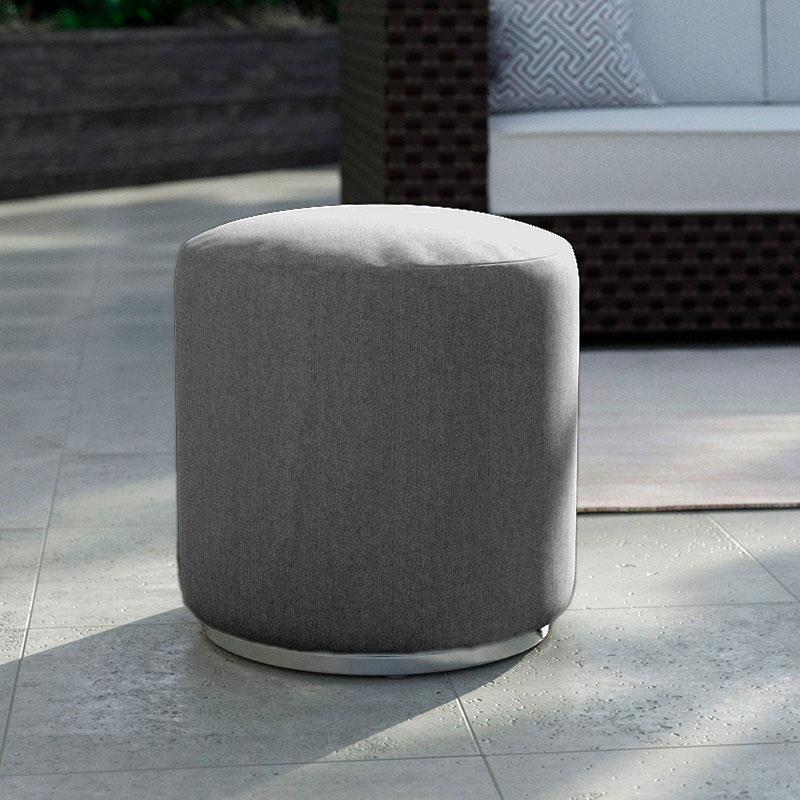 Tabouret Dara rond de 40 cm de diamètre - 40 cm de hauteur en textile d'extérieur avec base en acier inoxydable