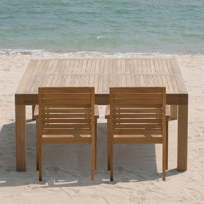 Table à manger Hampton 150 x 150 x 76 cm en teck avec pieds de table 9x9 cm réglables en hauteur