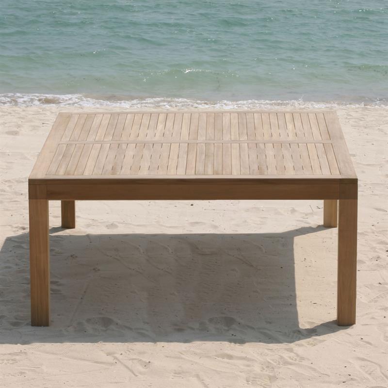 Table à manger Hampton 150 x 150 x 76 cm en teck avec pieds de table 9x9 cm réglables en hauteur