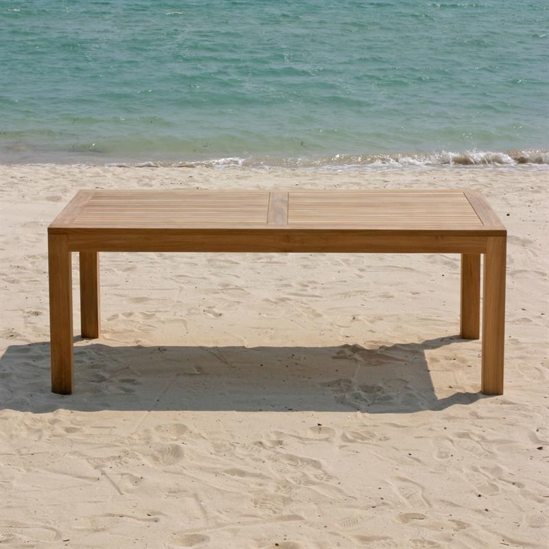 Table à manger Hampton 160 x 85 x 76 cm en teck avec pieds de table 9x9 cm réglables en hauteur