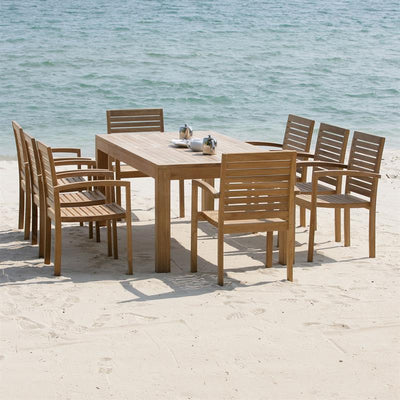Table à manger Hampton 160 x 100 x 76 cm en teck avec pieds de table 9x9 cm réglables en hauteur