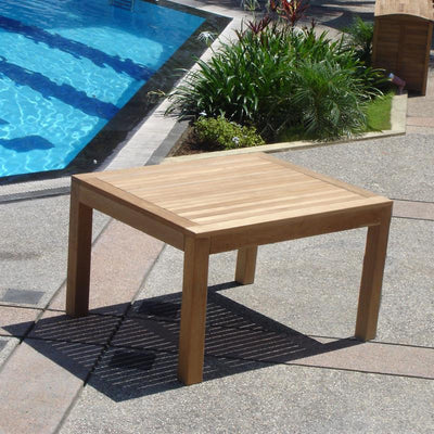 Table à manger Hampton 85 x 85 x 76 cm en teck avec pieds de table 9 x 9 cm réglables en hauteur