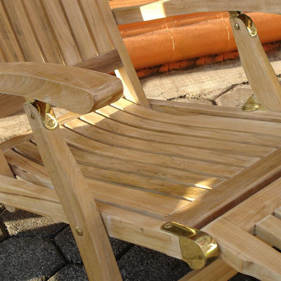 Chaise longue Elegance 154 x 61 x 98 cm Teck certifié GRADE A + Ferrures en laiton