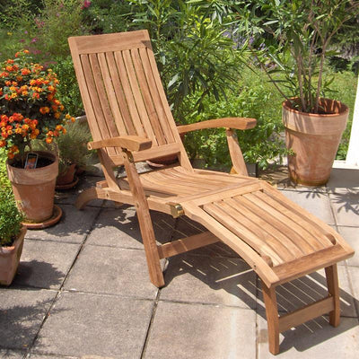 Chaise longue Elegance 154 x 61 x 98 cm Teck certifié GRADE A + Ferrures en laiton