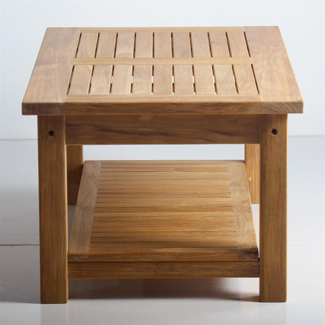 Table basse Briston 105 x 60 cm avec étagère en teck certifié Grade A avec pieds de table 6x6 cm