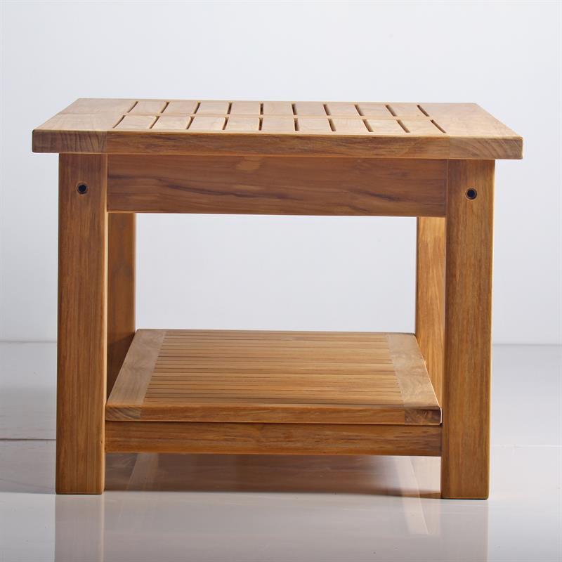 Table basse Briston 105 x 60 cm avec étagère en teck certifié Grade A avec pieds de table 6x6 cm