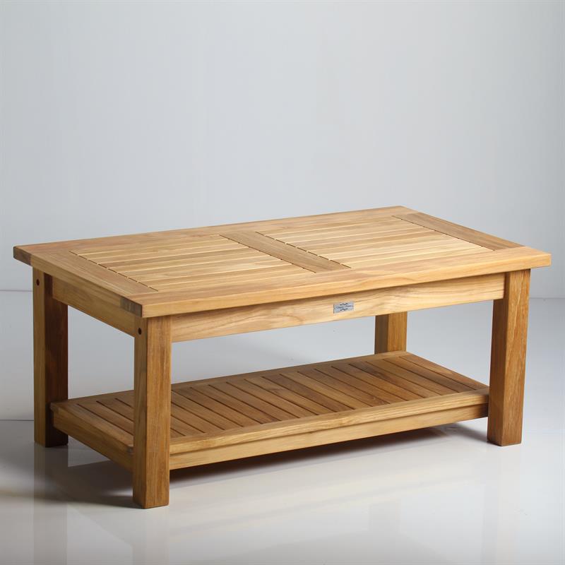 Table basse Briston 105 x 60 cm avec étagère en teck certifié Grade A avec pieds de table 6x6 cm