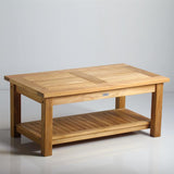Table basse Briston 105 x 60 cm avec étagère en teck certifié Grade A avec pieds de table 6x6 cm