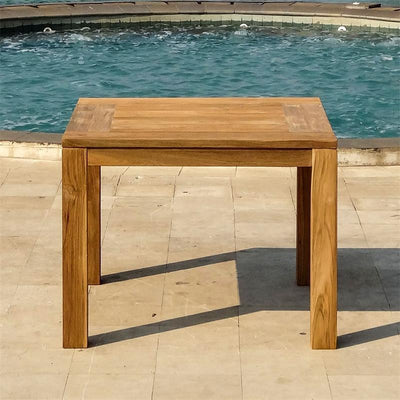 Table à manger Dusun 100 x 100 x 77 cm en teck recyclé - pieds : 9 x 9 cm, poutre : 7 cm, plateau : 3 cm