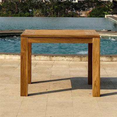 Table à manger Dusun 100 x 100 x 77 cm en teck recyclé - pieds : 9 x 9 cm, poutre : 7 cm, plateau : 3 cm