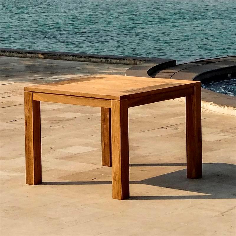 Table à manger Dusun 100 x 100 x 77 cm en teck recyclé - pieds : 9 x 9 cm, poutre : 7 cm, plateau : 3 cm