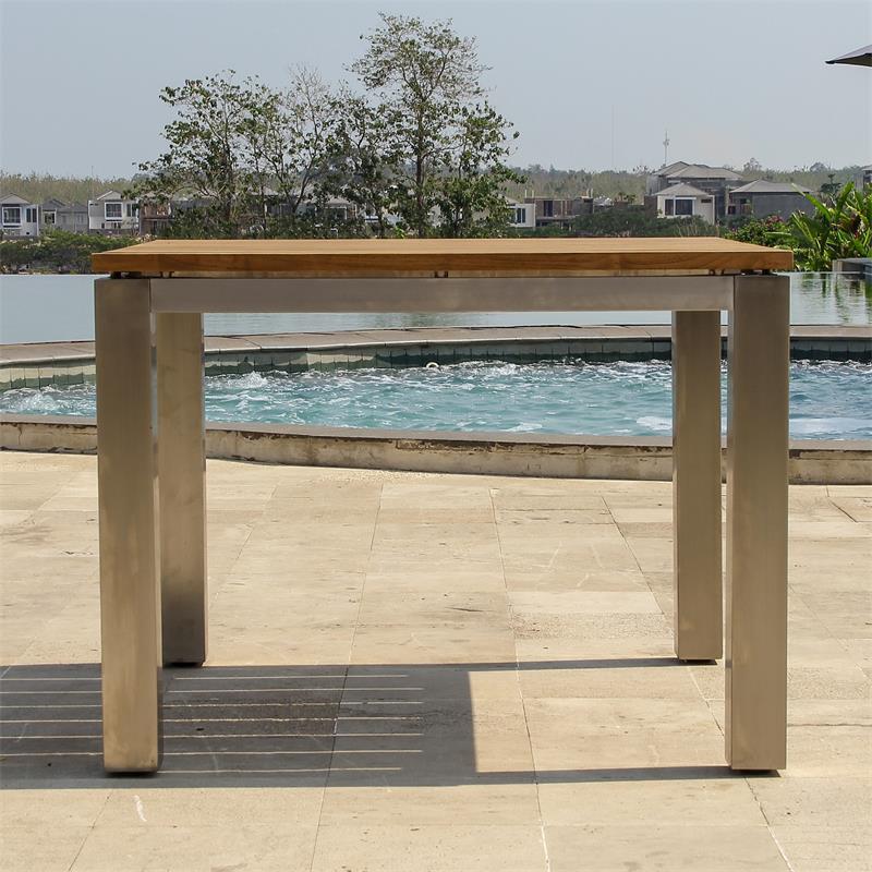 Table à manger Zilart 100 x 100 x 76 cm - Teck vintage brossé + structure en acier inoxydable