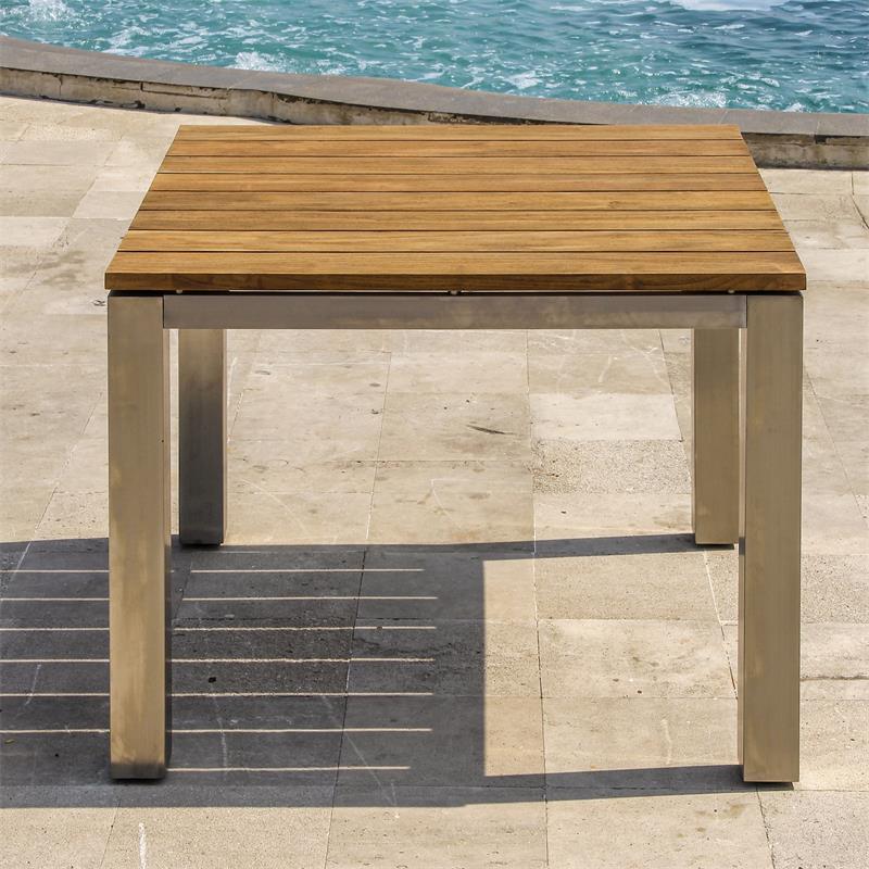 Table à manger Zilart 100 x 100 x 76 cm - Teck vintage brossé + structure en acier inoxydable