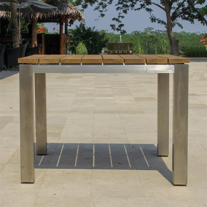 Table à manger Zilart 100 x 100 x 76 cm - Teck vintage brossé + structure en acier inoxydable