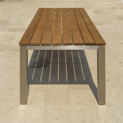 Ensemble de bancs Zilart en teck de qualité A 160/2 composé d'une table à manger 160 x 100 et de 2 bancs de jardin sans dossier 140 x 45