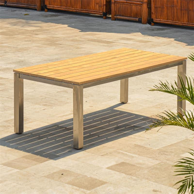 Ensemble de bancs Zilart en teck de qualité A 210/2/2 composé d'une table à manger Zilart 210 x 100 avec 2 bancs de jardin et 2 tables d'appoint/tabourets
